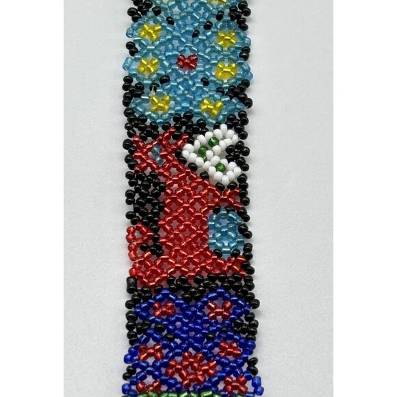 Vintage Artisan-Made Seed Beaded Belt Silver Buckle Red Cobalt Blue White Yellow main image 5